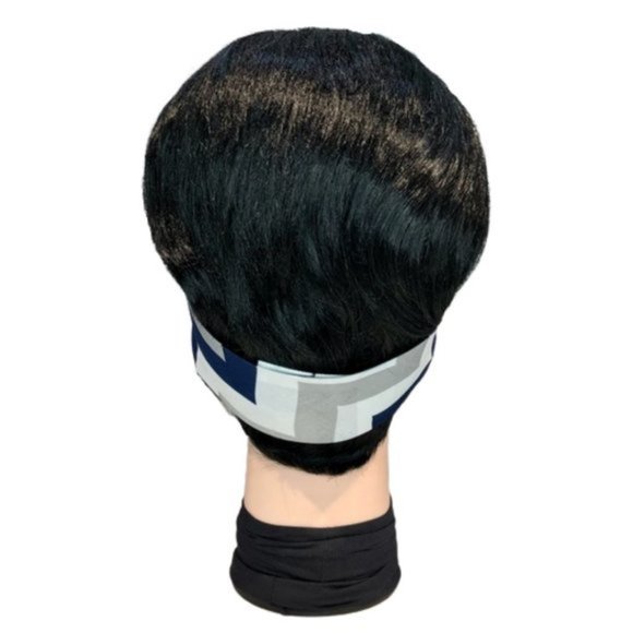 Blue, Silver and White Geometric Zig Zag Bandana Tie Headband - Picture 6 of 13
